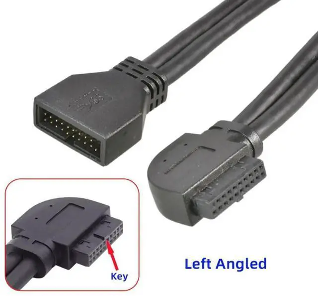 Alt view image 3 of 7 - USB 3.0 Front Panel Header 19/20Pin Male to Female 90 Degree Left Angled Mainboard Header Port Extension Cable Adapter