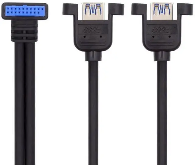Alt view image 7 of 7 - 2 Ports USB 3.0 Female to Motherboard 20Pin Male Cable for Front Panel Screw Mount Type 30cm 90 Degree UP Angled