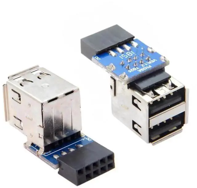 Main image of 2 Pack USB 2.0 Front Panel Header 9/10Pin 1 Male to 2 USB 2.0 Female Mainboard Header Port Extension Adapter