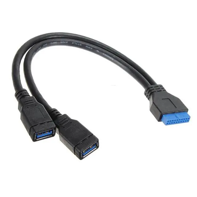 Alt view image 5 of 7 - USB 3.0 Front Panel Header 19/20Pin 1 Male to 2 USB 3.0 Female Y Splitter Mainboard Header Port Extension Cable Adapter 20CM