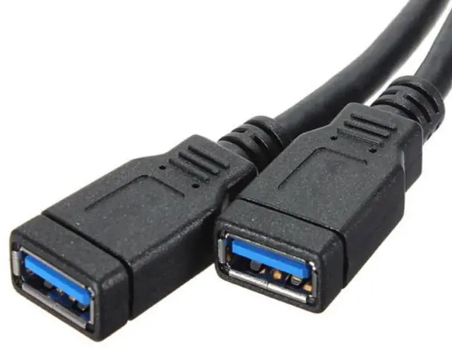 Alt view image 2 of 7 - USB 3.0 Front Panel Header 19/20Pin 1 Male to 2 USB 3.0 Female Y Splitter Mainboard Header Port Extension Cable Adapter 20CM