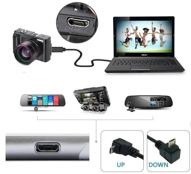 Alt view image 6 of 7 - 2 Pack USB to Micro USB Cable,USB 2.0 Male to Micro USB 5Pin Male Charge Data Transfer 90 Degree UP/Down Angled Extension Cable 0.32FT/0.1M