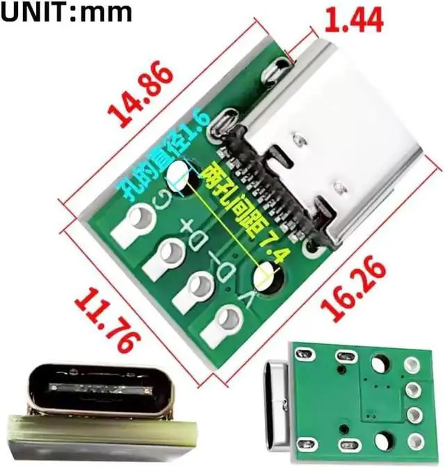 Alt view image 7 of 7 - 5 Pack USB C DIY Connector, Pitch 2.54mm USB 2.0 Type C 4Pin Female Socket Port Repair Replacement Solder Adapter