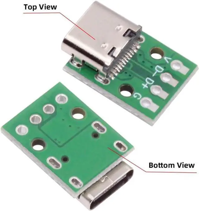 Alt view image 6 of 7 - 5 Pack USB C DIY Connector, Pitch 2.54mm USB 2.0 Type C 4Pin Female Socket Port Repair Replacement Solder Adapter