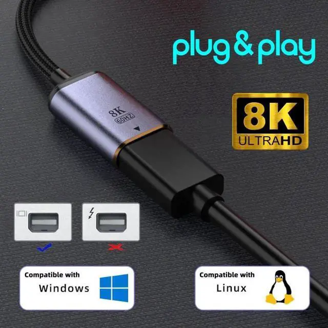 Alt view image 6 of 6 - USB C to Mini Displayport Cable,USB Type C Female Input to Mini Displayport 1.4 Male Output HDTV Cable 8K@60hz 4K@120hz for Tablet Phone Laptop