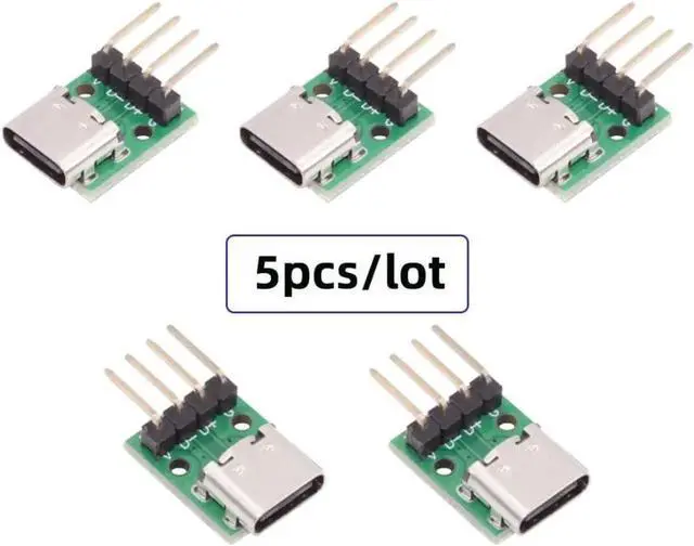 Alt view image 5 of 7 - 5 Pack USB C DIY Connector, Pitch 2.54mm 4Pin to USB 2.0 Type C Female Socket Port Repair Replacement Solder Adapter
