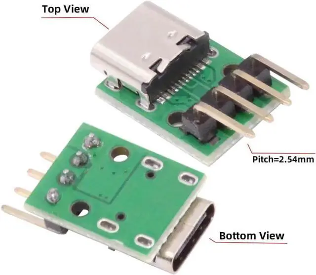 Alt view image 6 of 7 - 5 Pack USB C DIY Connector, Pitch 2.54mm 4Pin to USB 2.0 Type C Female Socket Port Repair Replacement Solder Adapter