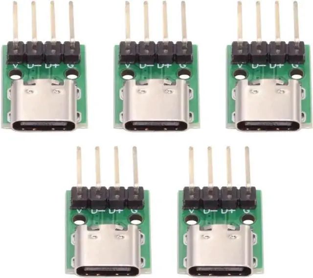 Main image of 5 Pack USB C DIY Connector, Pitch 2.54mm 4Pin to USB 2.0 Type C Female Socket Port Repair Replacement Solder Adapter