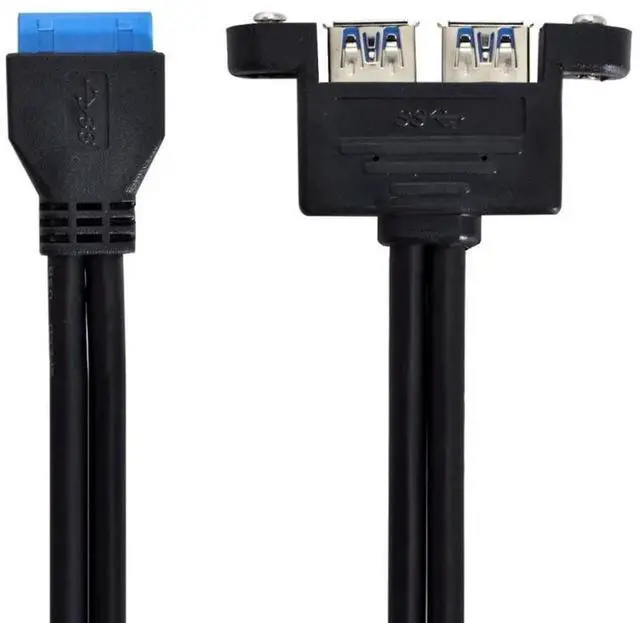 Alt view image 6 of 6 - USB 3.0 Front Panel Header 19/20Pin 1 Male to 2 USB 3.0 Female Panel Port Extension Cable 0.5M with Panel Mount Screw