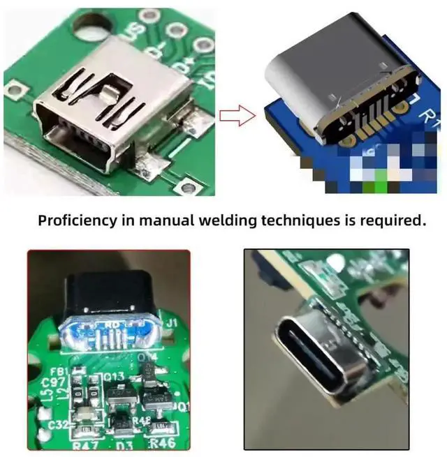 Alt view image 7 of 7 - 5 Pack USB C DIY Connector,Mini USB 5Pin to USB C Female Socket Port Repair Replacement Solder Adapter Standard Pinout