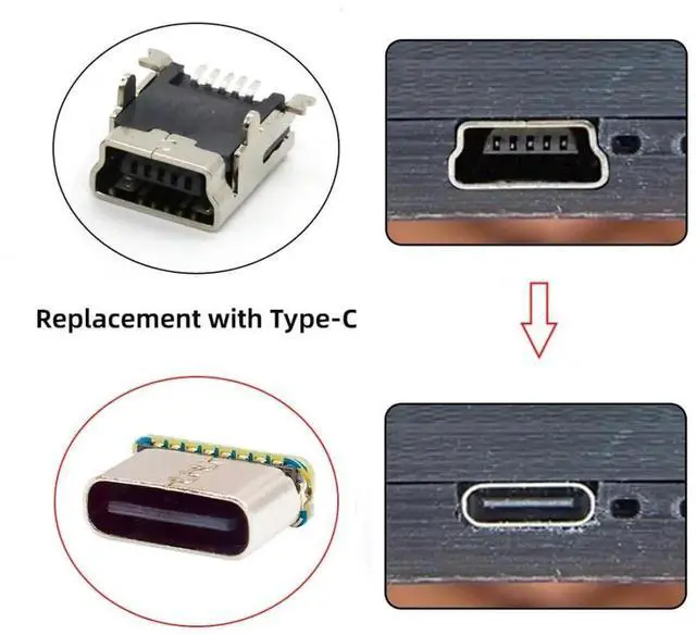 Alt view image 6 of 7 - 5 Pack USB C DIY Connector,Mini USB 5Pin to USB C Female Socket Port Repair Replacement Solder Adapter Standard Pinout