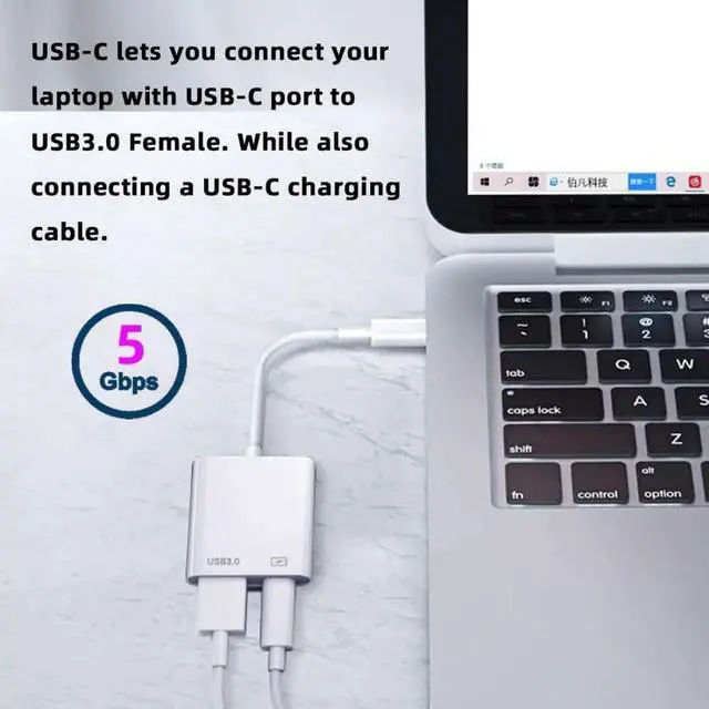 Alt view image 2 of 7 - 2 in 1 USB C to USB 3.0 Socket OTG Adapter with PD 24W Charge for Laptop Tablet Phone