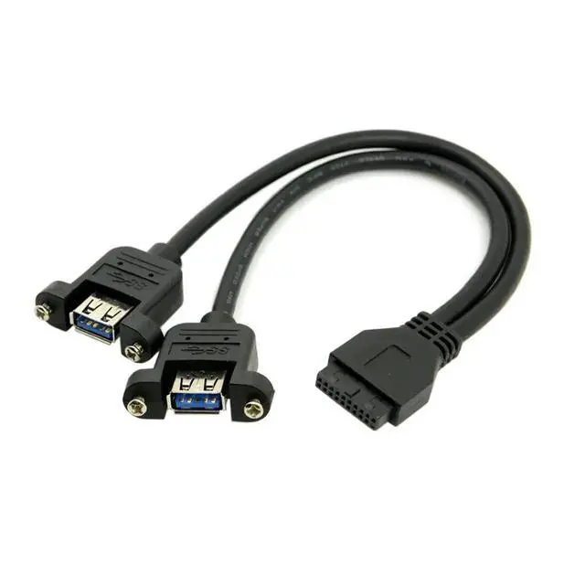 Alt view image 6 of 6 - 2 Ports USB 3.0 Female to Motherboard 20Pin Male Cable for Front Panel Screw Mount Type 30cm