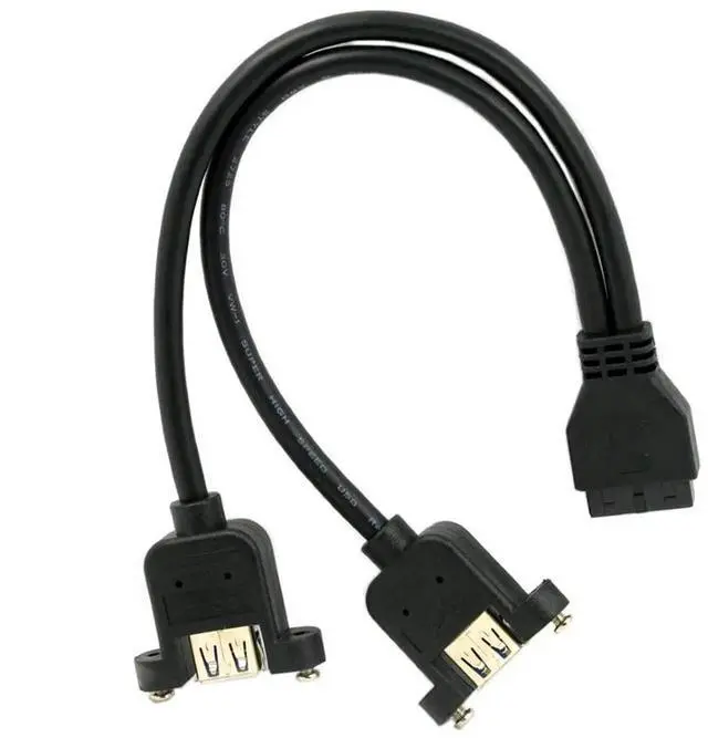 Alt view image 2 of 6 - 2 Ports USB 3.0 Female to Motherboard 20Pin Male Cable for Front Panel Screw Mount Type 30cm