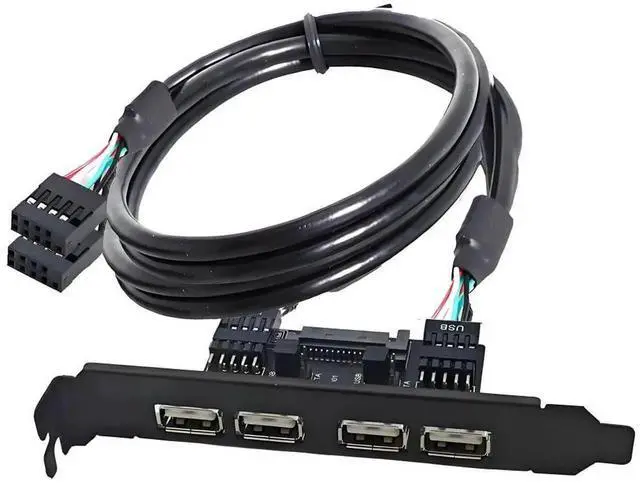 Main image of 4 Port USB 2.0 Front Panel Header 9Pin 2 Male to 4 USB 2.0 Female Chassis Back Panel Port Extension Cable 30cm with 120mm PCI-E Slot Bracket