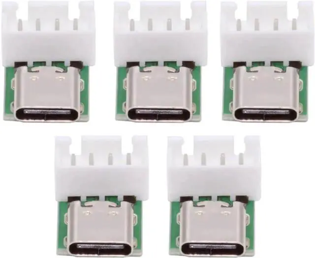 Main image of 5 Pack USB C DIY Connector, Pitch 2.54mm Vertical 4Pin to USB 2.0 Type C Female Socket Port Repair Replacement Solder Adapter with Wafer Socket