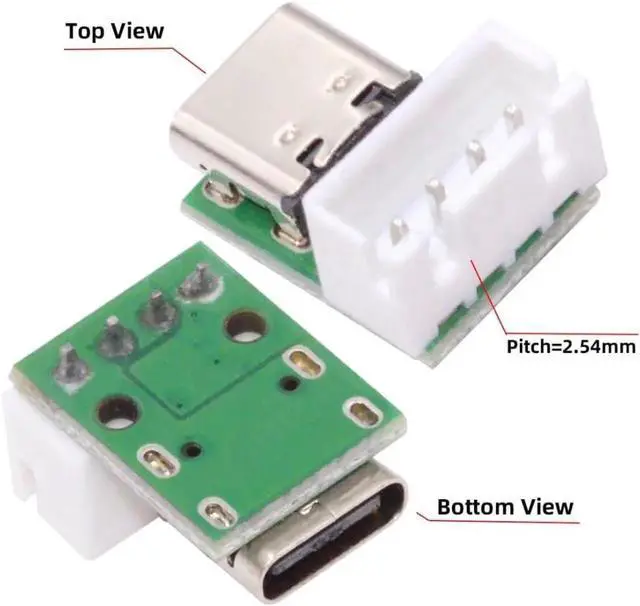 Alt view image 5 of 7 - 5 Pack USB C DIY Connector, Pitch 2.54mm Vertical 4Pin to USB 2.0 Type C Female Socket Port Repair Replacement Solder Adapter with Wafer Socket