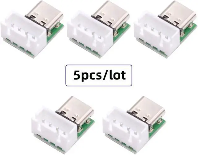 Alt view image 7 of 7 - 5 Pack USB C DIY Connector, Pitch 2.54mm Vertical 4Pin to USB 2.0 Type C Female Socket Port Repair Replacement Solder Adapter with Wafer Socket
