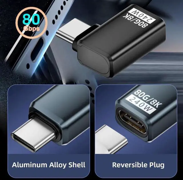 Alt view image 7 of 7 - USB C Extender Adapter,USB 5.0 Type C Male to Female 90 Degree Right Angled Adapter Support 80Gbps Data Transfer PD 240W Fast Charging 16K/8K/5K Video Output