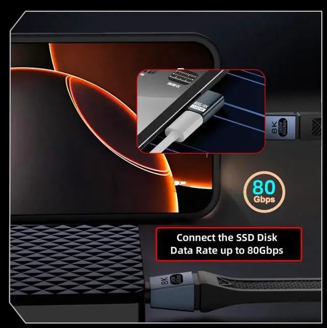 Alt view image 6 of 7 - USB C Extender Adapter,USB 5.0 Type C Male to Female 90 Degree Right Angled Adapter Support 80Gbps Data Transfer PD 240W Fast Charging 16K/8K/5K Video Output