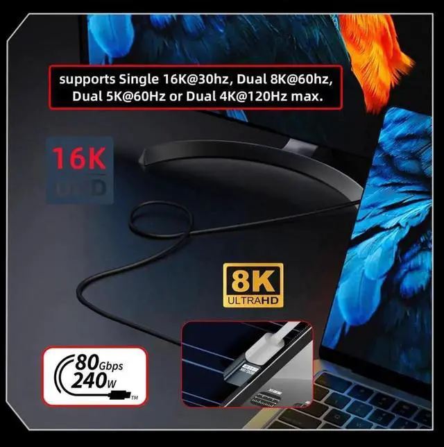 Alt view image 4 of 7 - USB C Extender Adapter,USB 5.0 Type C Male to Female 90 Degree Right Angled Adapter Support 80Gbps Data Transfer PD 240W Fast Charging 16K/8K/5K Video Output