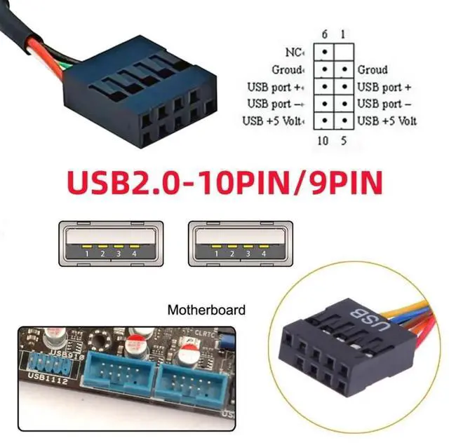 Alt view image 6 of 7 - 2 Port USB 2.0 Front Panel Header 9Pin 1 Male to 2 USB 2.0 Female Chassis Back Panel Port Extension Cable 30cm with 120mm PCI-E Slot Bracket