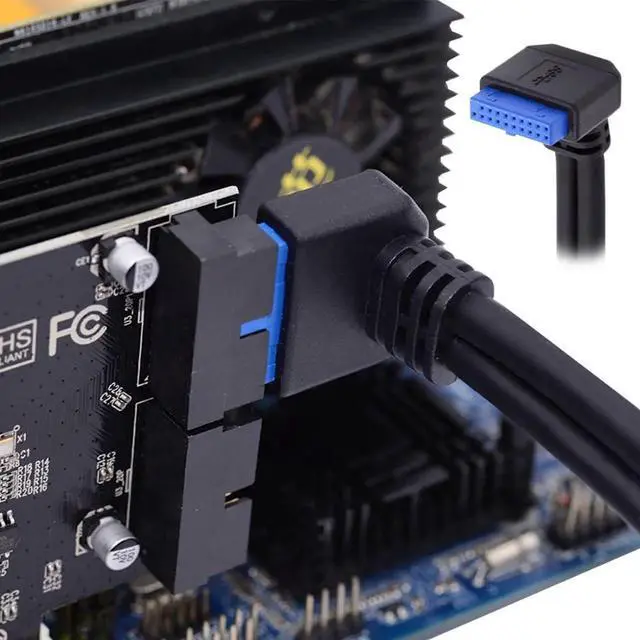 Alt view image 7 of 7 - 2 Ports USB 3.0 Female to Motherboard 20Pin Male Cable for Front Panel Screw Mount Type 30cm 90 Degree Down Angled
