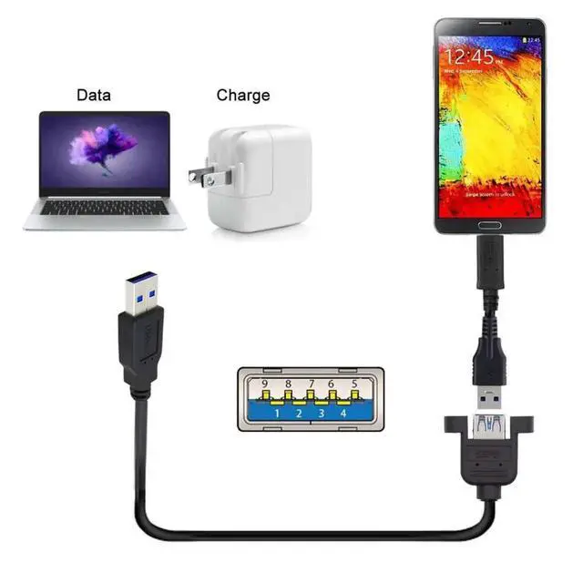 Alt view image 3 of 7 - 12 Inch Short USB Extension Cable, USB 3.0 Male to Female Panel Mount Type Cable with Screws