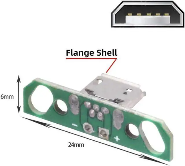 Alt view image 6 of 7 - 5 Pack USB 2.0 DIY Connector,Micro USB 2Pin Female Socket Port Repair Replacement Solder Adapter with Flange