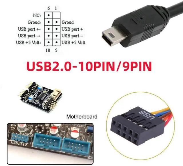 Alt view image 4 of 7 - USB 2.0 9Pin 10Pin Motherboard Header to Mini USB 5Pin Data Cable 0.5M