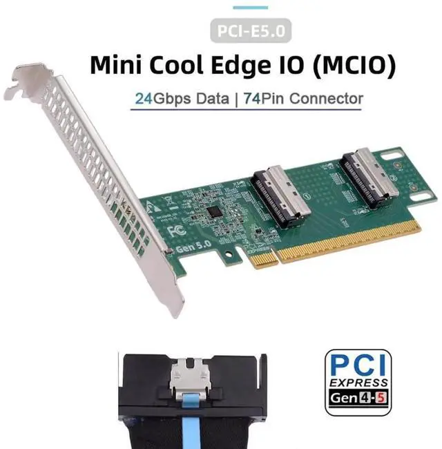 Alt view image 3 of 7 - Dual Port PCI-E X16 to PCI-E 5.0 MCIO 8i 74Pin SFF-TA-1016 Adapter Mini Cool Edge IO Female PCI Expansion Card Adapter