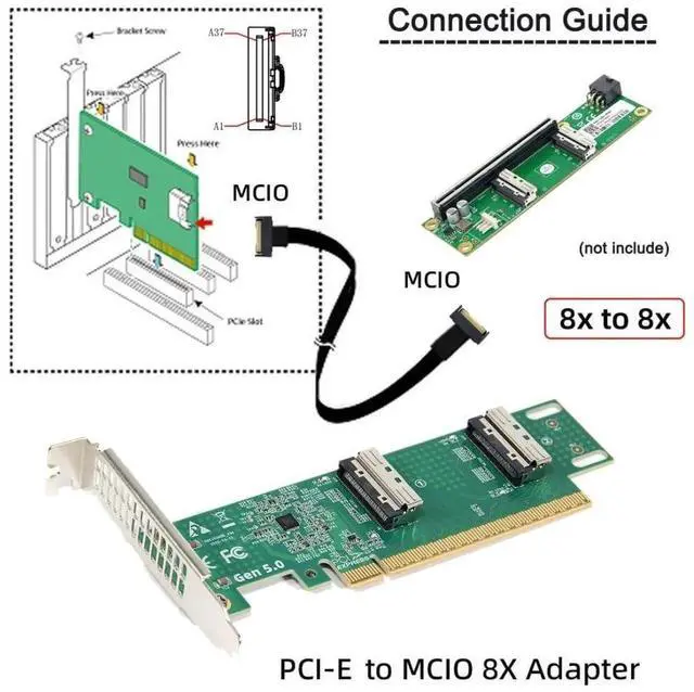 Alt view image 5 of 7 - Dual Port PCI-E X16 to PCI-E 5.0 MCIO 8i 74Pin SFF-TA-1016 Adapter Mini Cool Edge IO Female PCI Expansion Card Adapter