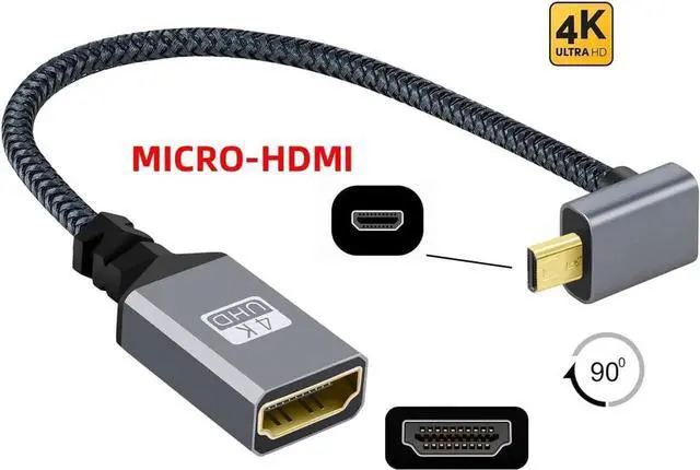 Alt view image 5 of 7 - CY Micro HDMI to HDMI Cable,Micro HDMI 1.4 Male to HDMI Female 4K Extension Cable 90 Degree UP Angled