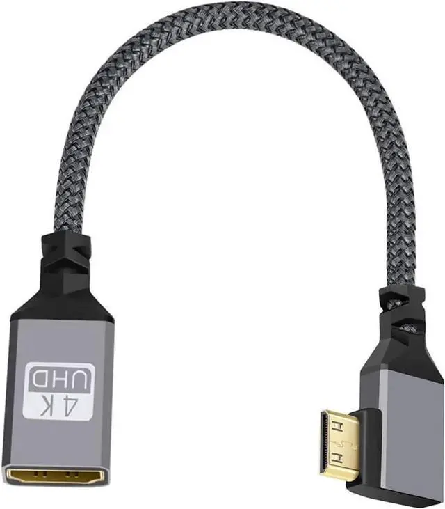 Alt view image 3 of 7 - CY Mini HDMI to HDMI Cable,Mini HDMI 1.4 Male to HDMI Female 4K Extension Cable 90 Degree Left Angled