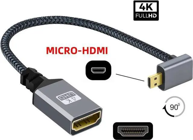 Alt view image 3 of 7 - CY Micro HDMI to HDMI Cable,Micro HDMI 1.4 Male to HDMI Female 4K Extension Cable 90 Degree Down Angled