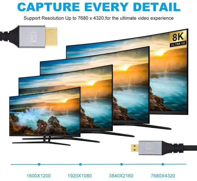 Alt view image 7 of 7 - HDMI 2.1 Cable,HDMI Male to Micro HDMI Male 8K@60Hz 4K@120Hz 48Gbps Ultra High-Speed Gold-Plated Cable 0.5M for TV, Monitor, Computer