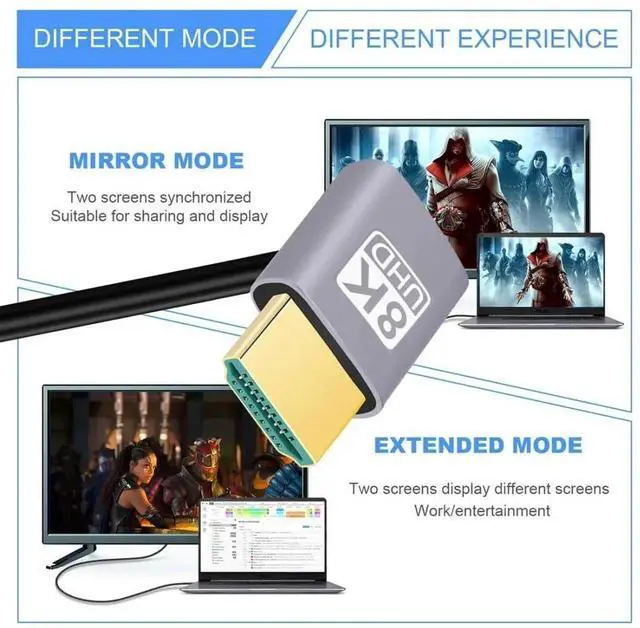 Alt view image 3 of 7 - HDMI 2.1 Cable,HDMI Male to Male Dual 90 Degree Down Angled 8K@60Hz 4K@120Hz 48Gbps Ultra High-Speed Gold-Plated Cable 0.5M for TV, Monitor, Computer