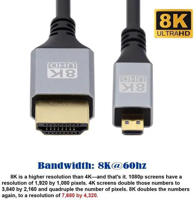 Alt view image 4 of 7 - HDMI 2.1 Cable HDMI to Micro HDMI 8K 4K Hyper Super Flexible Slim HDTV Cable 2.0M