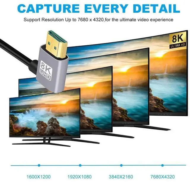 Alt view image 2 of 7 - HDMI 2.1 Cable,HDMI Male to Male Dual 90 Degree Right Angled 8K@60Hz 4K@120Hz 48Gbps Ultra High-Speed Gold-Plated Cable 0.5M for TV, Monitor, Computer