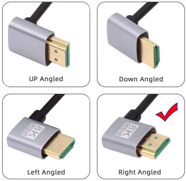 Alt view image 6 of 7 - HDMI 2.1 Cable,HDMI Male to Male Dual 90 Degree Right Angled 8K@60Hz 4K@120Hz 48Gbps Ultra High-Speed Gold-Plated Cable 0.5M for TV, Monitor, Computer
