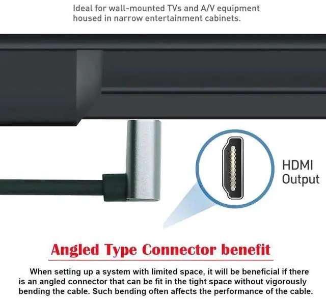 Alt view image 3 of 7 - HDMI 2.1 Cable,HDMI 90 Degree UP Angled Male to Male 90 Degree Down Angled 8K@60Hz 4K@120Hz 48Gbps Ultra High-Speed Gold-Plated Cable 0.5M