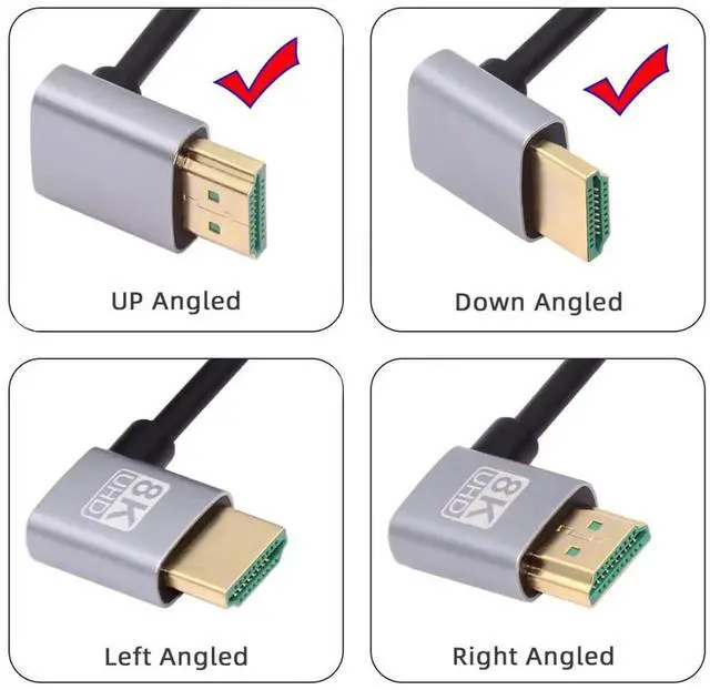 Alt view image 5 of 7 - HDMI 2.1 Cable,HDMI 90 Degree UP Angled Male to Male 90 Degree Down Angled 8K@60Hz 4K@120Hz 48Gbps Ultra High-Speed Gold-Plated Cable 0.5M