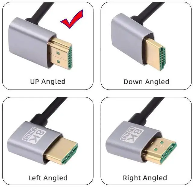 Alt view image 5 of 7 - HDMI 2.1 Cable,HDMI Male to Male Dual 90 Degree UP Angled 8K@60Hz 4K@120Hz 48Gbps Ultra High-Speed Gold-Plated Cable 0.5M for TV, Monitor, Computer