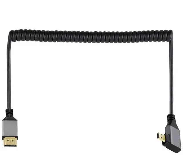 Alt view image 3 of 6 - HDMI Stretch Coiled Cable HDMI 1.4 to Micro HDMI 90 Degree Right Angled 4K 60hz Extension Cable