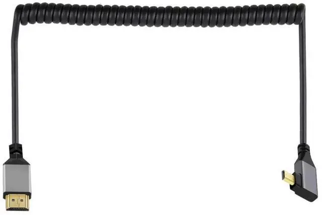 Alt view image 2 of 6 - HDMI Stretch Coiled Cable HDMI 1.4 to Micro HDMI 90 Degree Left Angled 4K 60hz Extension Cable