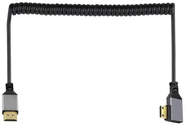 Alt view image 4 of 6 - Mini HDMI Stretch Coiled Cable HDMI 2.0 to Mini HDMI 90 Degree Right Angled 4K 60hz Extension Cable