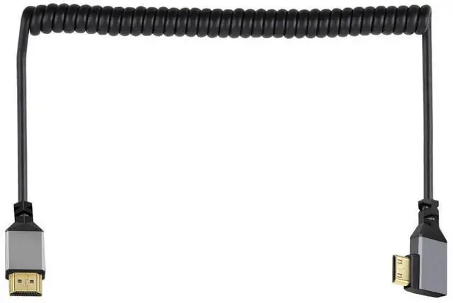 Alt view image 5 of 6 - Mini HDMI Stretch Coiled Cable HDMI 1.4 to Mini HDMI 90 Degree Left Angled 4K 60hz Extension Cable