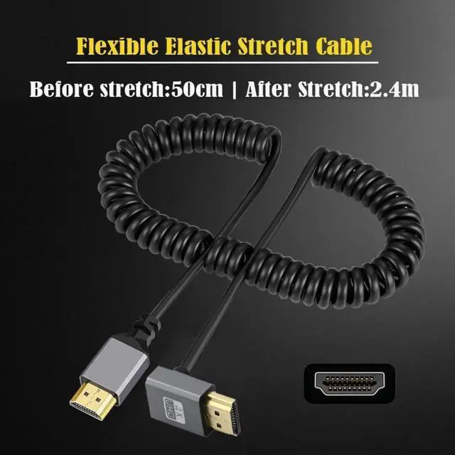 Alt view image 4 of 7 - HDMI Stretch Coiled Cable HDMI 1.4 Type A Male to Male 4K 60hz 90 Degree UP Angled Extension Cable