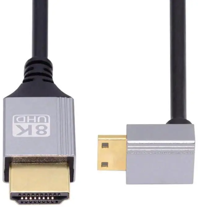 Alt view image 3 of 7 - HDMI 2.1 Cable,HDMI Male to Mini HDMI Male 90 Degree Down Angled 8K@60Hz 4K@120Hz 48Gbps Ultra High-Speed Gold-Plated Cable 1.64FT/0.5M for TV, Monitor, Computer