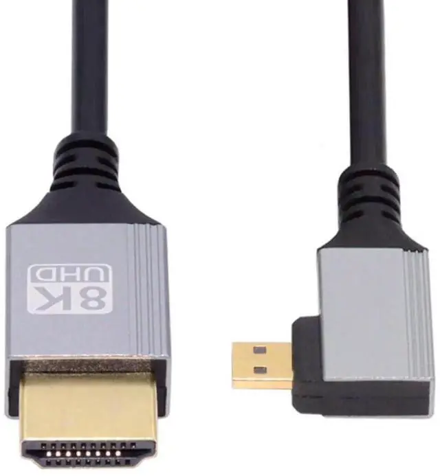 Alt view image 3 of 7 - HDMI 2.1 Cable,HDMI Male to Micro HDMI Male 90 Degree Right Angled 8K@60Hz 4K@120Hz 48Gbps Ultra High-Speed Gold-Plated Cable 1.64FT/0.5M for TV, Monitor, Computer
